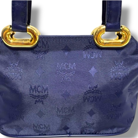 MCM Vintage Blue Jacquard Tote Bag with Gold-Tone Hardware | Made in Germany - Picture 4 of 16
